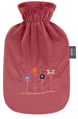 Fashy Borsa dell'acqua calda con rivestimento in ratina e ricamo, 2 l, colore rosso ruggine
