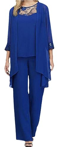 1 Juego De Pantalones Superiores, Trajes De Pantalón para Mujer, Manga 3/4, Cárdigan De Gasa De Cintura Alta, Pantalones Chaleco Blue L