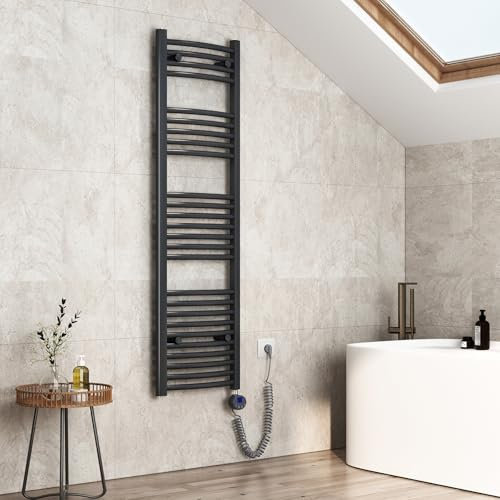 EMKE Scaldasalviette elettrico da bagno, 140 x 40 cm, con termostato, scaldasalviette con timer, colore antracite, 500 W