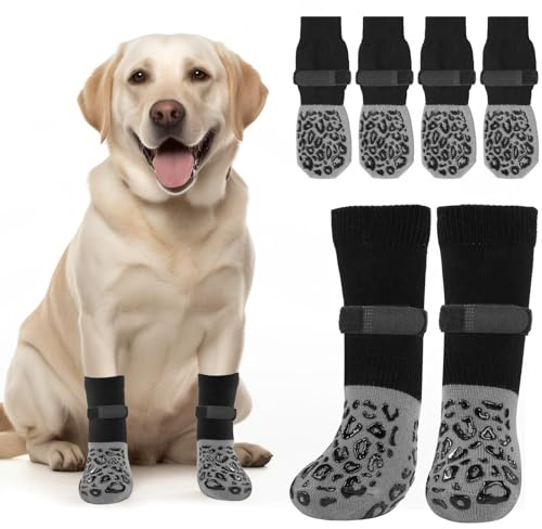 PICK FOR LIFE Non Slip Dog Socks with Grippers Prevent from Licking Paws,Anti-Slip Dogs Grip Socks for Senior Dogs on Hardwood Floor (Grey, M)