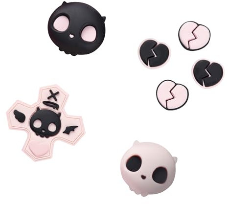 GeekShare Silicone Cross D-Pad Button Caps Set Joystick Cover - Cute ABXY Key Buttons Sticker Compatible with Nintendo Switch/OLED Joy Con - Sweetheart Skull