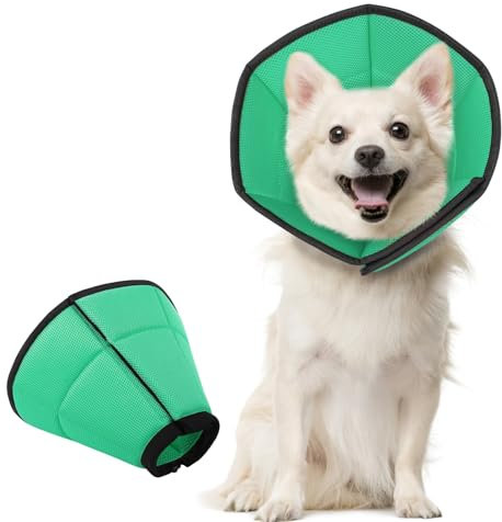 PUZAUKAL Halskrause Hund Weich,Hundekragen Leckschutz Verstellbares,Hund Halskrause Bequem,Schutzkragen Hund,Leckschutz Hund Halskrause Nach der Operation Vorbeugung von Biss Blaugrün(S)