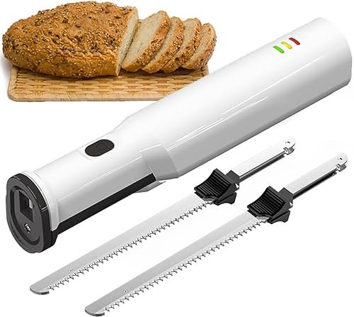 Coltello Elettrico da Trinciare Ricaricabile Senza Fili - Taglia Carne, Pollame e Pane con 2 Lame in Acciaio Inossidabile - Blocco di Sicurezza con Rilascio Incluso