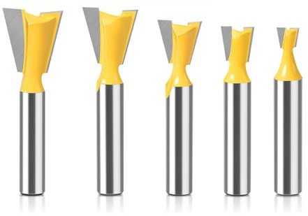 Boxonly 5 PCS Straight Cut Router Bit Set Milling Cutter Cutting Dovetail Bit 8mm Shank,1/4 3/8 1/2 5/8 3/4 Cut Diameter Woodworking Cutting Trimming Cutter Double Flute Grooving Bits