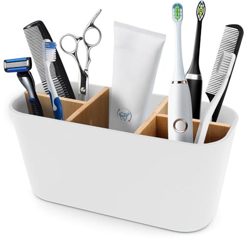 Porte Brosse à Dents et Dentifrice, Support de Brosse à 5 grilles pour Salle de Bain, Support Brosse à Dent, pour Salle de Bain, Bureau, Famille (Blanc)