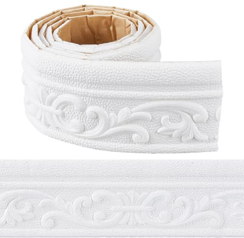CRASPIRE Moldura de Corona Autoadhesiva de 90.5 x 3.14 Pulgada para Papel Tapiz Borde de Pared de Espuma Autoadhesivo Flexible 3D Resistente Al Agua para Decoración de Hoteles Y Hogares