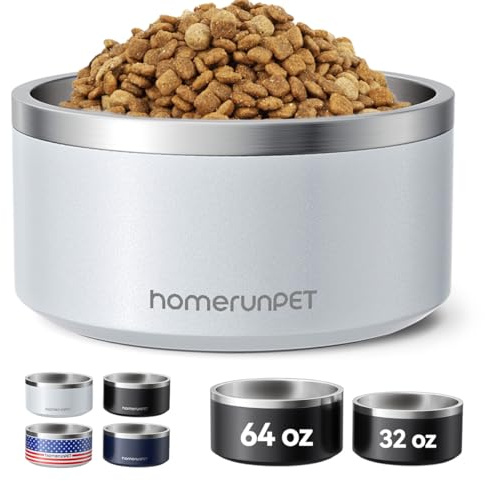 Homerunpet Double Wall Stainless Steel Dog Bowls, Non-Slip Base, Dishwasher Safe, Durable Pet Food & Water Bowl for Dogs & Cats(32oz, Steel Blue)