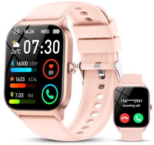 CASCHO Montre Connectée Femme Homme, 1.85 HD Smartwatch, 115+ Modes, Sport Tracker avec téléphonie Bluetooth,Montre Podomètre étanche IP68, Veille jusqu'à 30 Jours, iOS/Android - Rose Rose