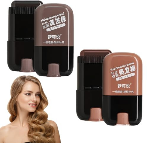 Lot de 2 stylos de coloration instantanée pour cheveux gris, avec peigne intégré, brosse de coloration temporaire, bâton de coloration pour racines des cheveux (20 g)