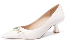 QUEEN HELENA Décolleté con Tacco Basso Scarpe a Punta Chiusa Casual Eleganti Donna K3490 (Bianco Pu, Sistema Taglie Calzature EU, Adulto, Donna, Numero, Media, 39)