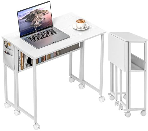 HOMCOM Folding Desk with Storage Shelf and Bag 80 cm White