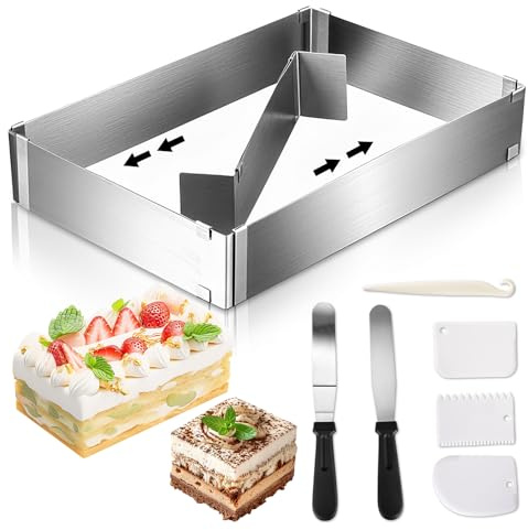 AiQInu Moule Rectangulaire Patisserie, Moule Gateau Carré RéGlable Pour PâTisserie Maison Et Professionnelle, Convient Pour Les GâTeaux, Les Tartes Et Les Pizzas (18,5 X 27,5 à 34 X 52,5 cm)