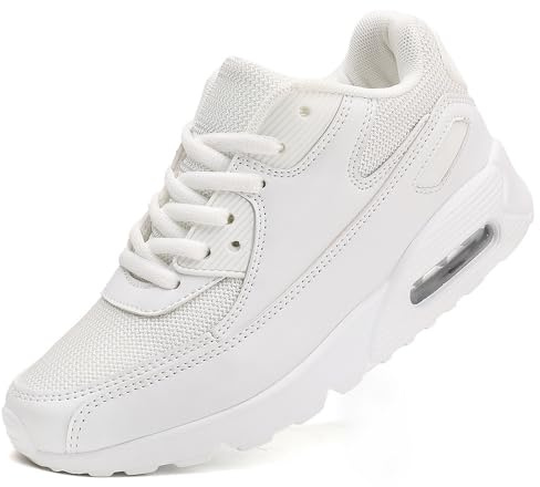 LECYGNB Baskets Garçon Respirant Enfant Chaussures de Course Running Sport Jogging Chaussures de Sports en Salle Fille Low Top Legere Athlétique Sneakers Blanc EU 36