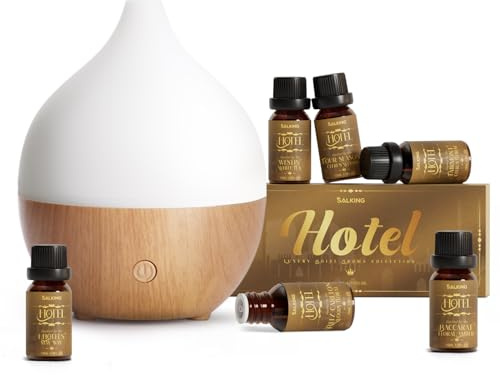 SALKING Set Diffuseur Huiles Essentielles Con Huiles Parfumées de Luxe Style Hôtel, 100ml Diffuseur de Parfum Maison 8 LED, Diffuseur d’Arômes Ultrasonique sans BPA, pour Le Yoga et Le Bureau, Blanc