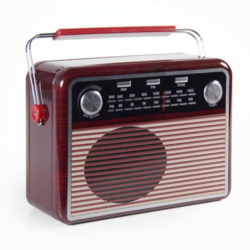 Scatola di latta Radio Vintage - Rettangolare, Stile Retrò, con Coperchio, Manico, Contenitore Multiuso, Decorazione, Idea Regalo - 25 x 10 x 19 cm