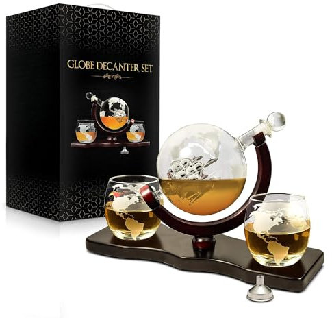 Whiskey Dekanter-Set - Whiskey Dekanter Globus Set für Männer - Bourbon Dekanter Scotch Dekanter Sets 28 Unzen inklusive 2 Gläser - whisky karaffe set