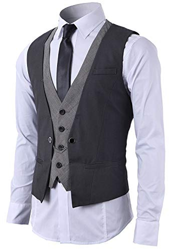 STTLZMC Mode Gilet Hommes Costume Veste sans Manches Business Casual Mariage Gris foncé M