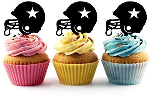 Innovedesire American Football Helmet Silhouette Party Wedding Birthday Acrylic Cupcake Toppers Decor 10 pcs
