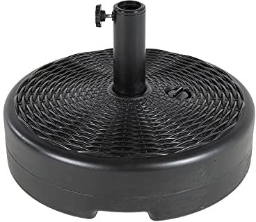 Base para parasol de jardín rellenable redonda en color negro, 50x50x14 cm, Peso 50 Kg, mástil 32 a 48 mm, Polietileno de alta densidad HDPE, pie sombrilla de terraza, soporte parasoles exterior