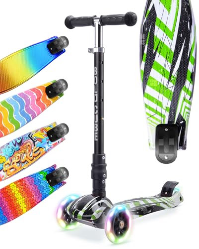 BOLDCUBE Big Fold Swift Green | Patinete de Tres Ruedas para niños de 5 a 10 años | Ruedas LED con Luces Intermitentes | Altura Ajustable de 65 a 89 cm | Reflectores Traseros
