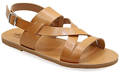 43 beige Emmanuela Antique Sandales en cuir grecque pour hommes, Sandales pour hommes à la main avec orteils ouverts, boucle réglable de qualité chaussures d'été en noir, marron, beige