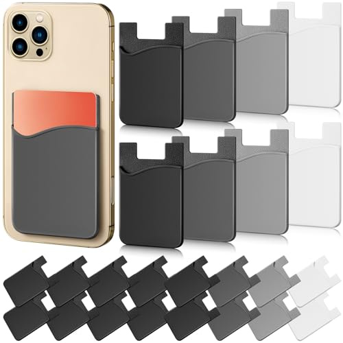 Frienda 24 Pcs Silicone Card Holder Phone Wallet Stick on Self Sticker for Back of Phone for Check ID Business Card Credit Cards Compatible Works with Most Smartphones(Vintage Color)