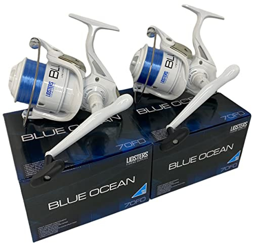 Lot de 2 grands moulinets de pêche en mer Bleu océan 7000FD