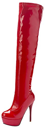 Lroey Reoly Bottes Au-Dessus Du Genou à Talons Aiguilles Femme, Bottes de Fête Talons Hauts Bout Rond Boots Zip Plateforme Solid, Taille 32-46