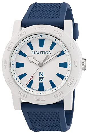 Nautica N83 Ayia Triada N83 Herrenuhr mit Armband aus PU-Faser, Weizenblau (Modell: NAPATF201), weiß/blau