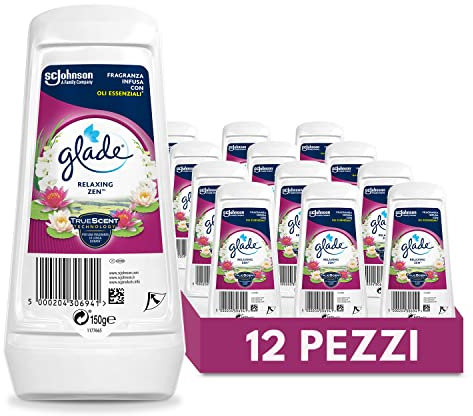Glade Gel Assorbiodori Profumatore per Ambienti, Per Rinfrescare Stanze e Armadi, Fragranza Relaxing Zen, Formato Scorta 12 Confezioni da 150 gr