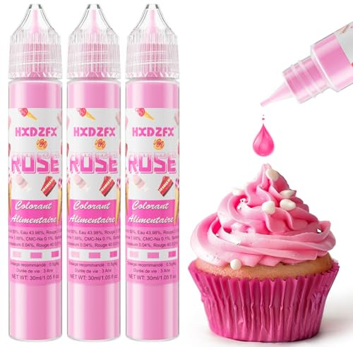 Colorant Alimentaire Rose - 30ml×3 Bouteilles Colorants Alimentaires Concentré pour La Pâtisserie, La Décoration De Gâteaux, Les Bonbons, Les Macarons, Le Glaçage Et La Cuisine