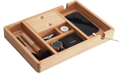 KIRIGEN Vassoio portaoggetti da comodino in legno Vassoio per gioielli Vassoio da scrivania per la casa e la camera da letto colore naturale