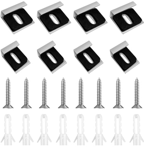 8 Pcs Frameless Glass Wall Mount Kit, 304 Stainless Steel Mirror Clips, Frameless Mirror Glass Wall Hanging Fixing Kit