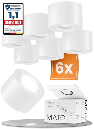 MATO 6x LED Aufbauspot Weiß - Extra Flach & Schwenkbar - Ø80x50mm - Aufputz Spots Decke Inkl. 5W Modul 230V - 4000K Neutralweiß - Deckenspots, Aufbaustrahler, Deckenstrahler