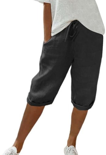 LUNULE Musselin Hose DamenLeinen Shorts Damen Bermuda Einfarbig Knielang Kurze Hosen Leicht Und Luftig Leinenhose Hosenrock