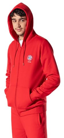 FC Bayern München ZipIHoodie Essential für Herren (Größe M, Rot) I Kapuze mit Kordelzug & gesticktem Logo I Sportbekleidung mit durchgehendem Reißverschluss I Offiziell lizenziert
