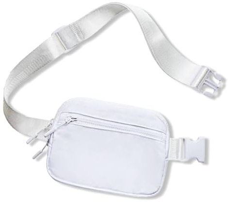 Bauchtasche Damen Gürteltasche Herren, Mode Sport Hüfttaschen Klein Umhängetasche Frauen Brustbeutel Canvas Crossbody Bag mit verstellbarem Riemen (Weiß)