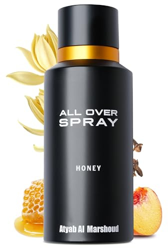 Atyab Al Marshoud Honey All Over Spray (125 mL) - Long-Lasting (Up to 24 Hours), Unisex Fragrance Mist, Sweet Honey Scent with Peach, Ylang, and Oakwood, Premium All Over Spray for Women & Men