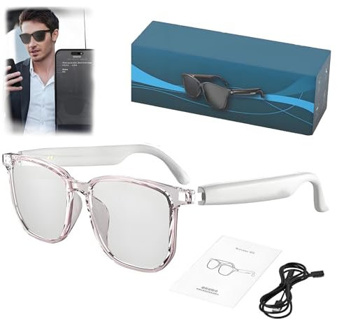 Hy C8 PRO Multifunctional AI Bluetooth Smart Glasses, Hy-C8 Pro Smart Glasses with Camera, 2025 New Wireless Headphone Ai Smart Smart Glasses for Listening to Music & Calling,Support 75 Languages(Whit