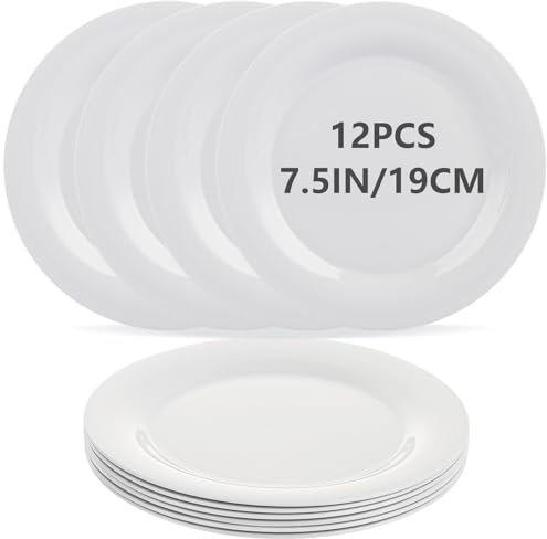 LOPYXBR 12PCS Plastic Dinner Plates 7.5inch/19cm Unbreakable Picnic Plates, Lightweight Plastic Plate Reusable, Microwavable Plastics Plate for Party, Camping, Kitchen, Restaurant