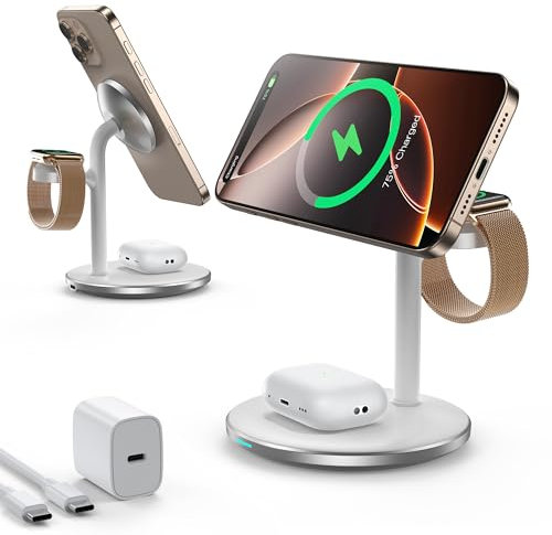 Estación de Carga de Inducción, 15W Cargador de Estación de Carga Inalámbrica de Tres en Uno, Adecuado para iPhone 16 15 14 13 12