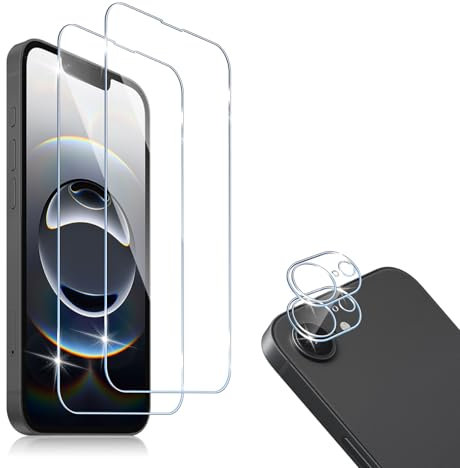 HidWee Cristal Templado Compatible con iPhone 16e 2025, 2 Piezas Protector de Pantalla + 2 Piezas Protector de Lente Cámara, 9H Dureza Sin Burbujas Cristal Templado & Protector de Cámara