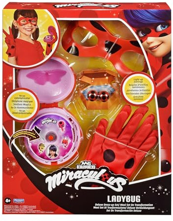 BANDAI – Miraculous Ladybug – Verwandlungsset Ladybug-Kostüm – Yo-Yo-Telefon spricht Französisch, Maske, Handschuhe, leuchtende Ohrringe – Rollenspiel Miraculous Zubehör – Spielzeug 4 Jahren –P50619