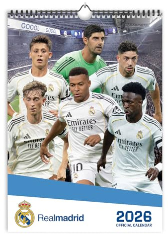 Grupo Erik Calendario 2026 pared grande Real Madrid - Almanaque pared 2026 : Planificador mensual A3 : Con Ilustraciones a todo Color y Fácil de colgar | Real Madrid Niño Regalos
