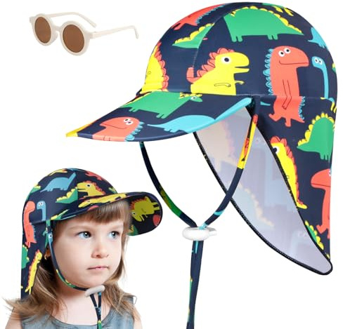 BSBUY Chapeau de Soleil pour Enfants et Bébé, 2Pcs Casquette Protège Nuque Enfant avec Jugulaire, Chapeaux de Cou Protection Anti UV pour Fille Garçon, Bonnet de Plage d'été Respirant pour Enfants