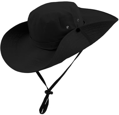 Sombrero de Pesca de ala Ancha, Protección Solar UV Sombrero de Senderismo, Impermeable y Transpirable Sombrero de Sol para Hombre, Sombrero Boonie para Viajes Camping (Negro)