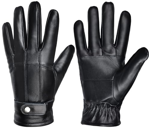 Harssidanzar Leather Gloves For Mens Sheepskin Warmth Lined Winter Leather Gloves SM049US,Black,size M