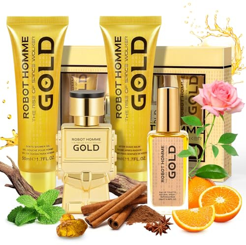Coffret Cadeau Homme,Parfum Homme avec 2 x Eau de Toilette, Gel Douche et Lotion Apres Rasage, Format Voyage, Notes Boisées épicées, Convient à un Usage Quotidien