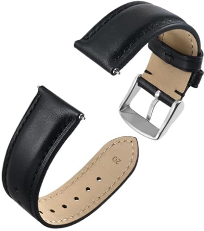 PU-läder klockarmband sömnadsband för män 18 mm 20 mm 22 mm klassiskt rostfritt stål spänne läder klockarmband (svart, 22 mm)