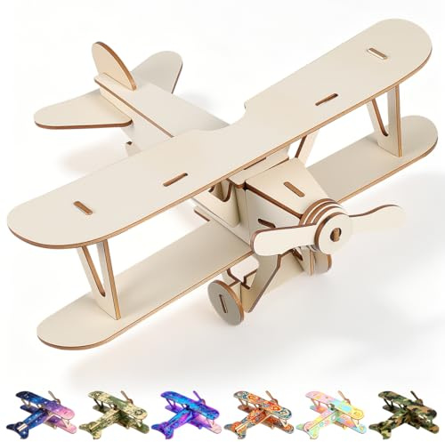Gadpiparty4 Pack Puzzled Wooden Airplane Model Kits - Water Plane, Nieuport 17 & Tri-Plane 3D Wooden Puzzles Set, Educational Adults & Kids Toys DIY Airplane Kit Assembly Planes t
